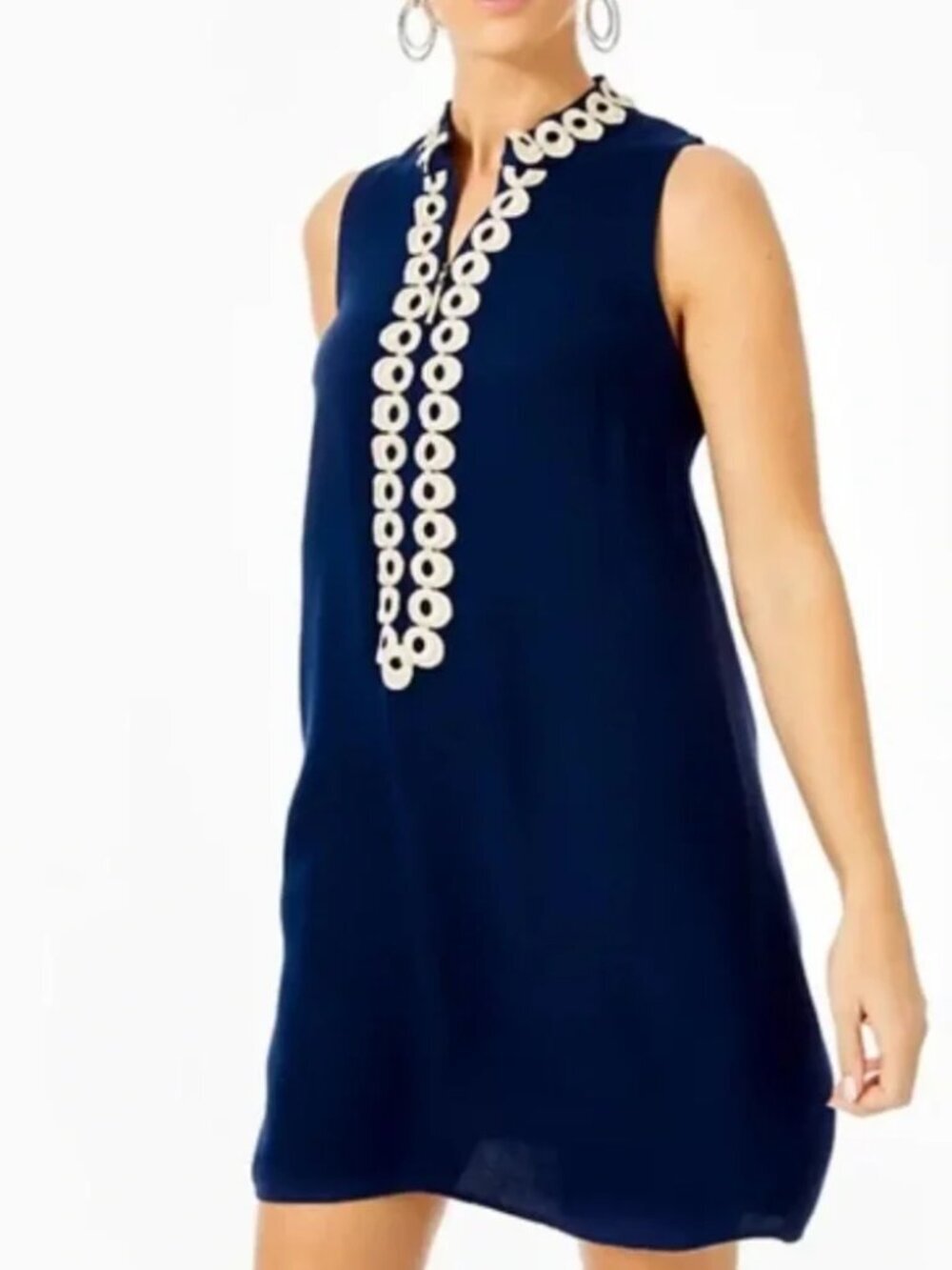 Lilly Pulitzer Jane Sleeveless Zip Front Navy & Gold A-Line Shift Dress size 4
